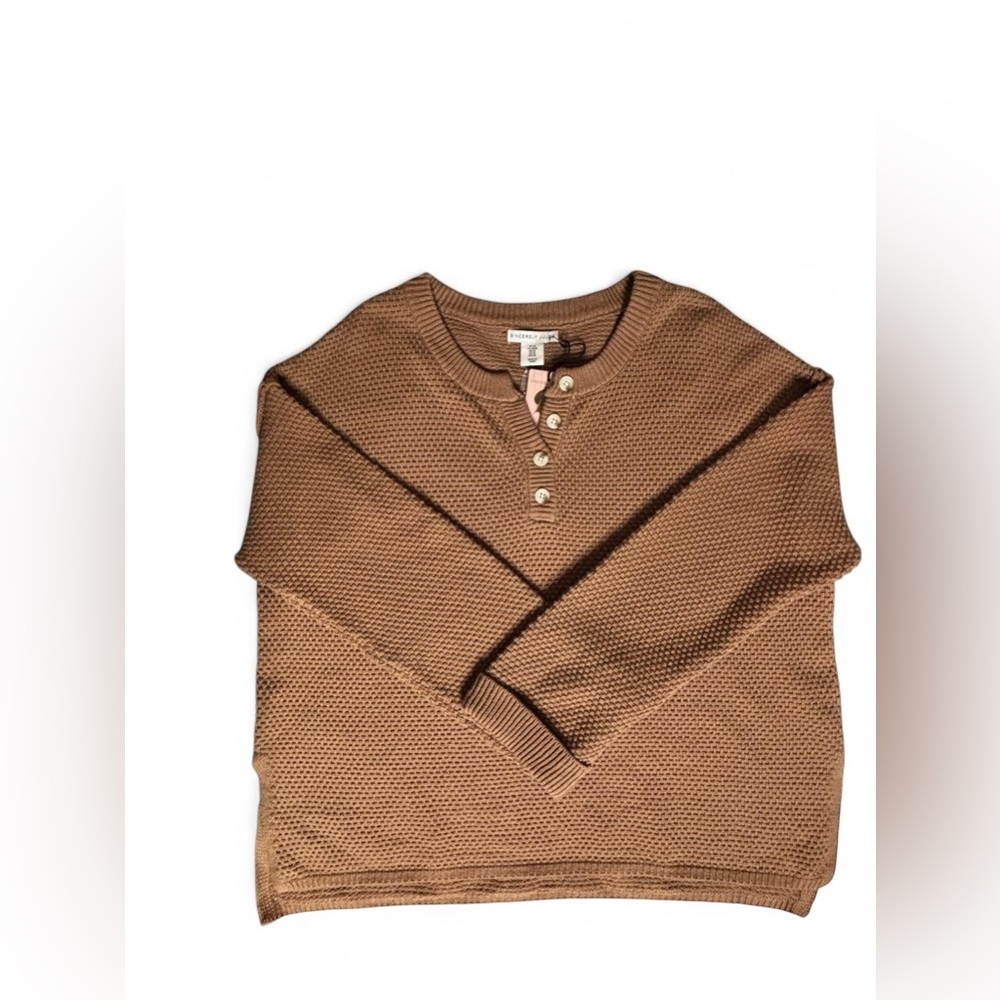 Sincerely Jules Waffle Knit Henley Sweater Beige Cozy Size M NWT - Picture 3 of 9